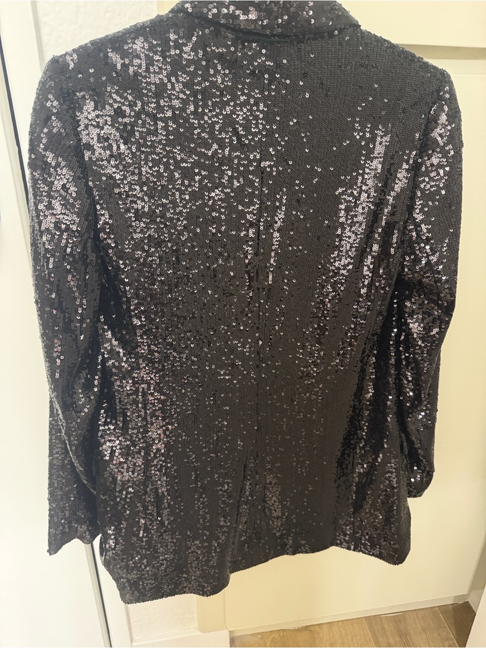 Express Black Sequin Blazer with Satin Lapel - Picture 4 of 7